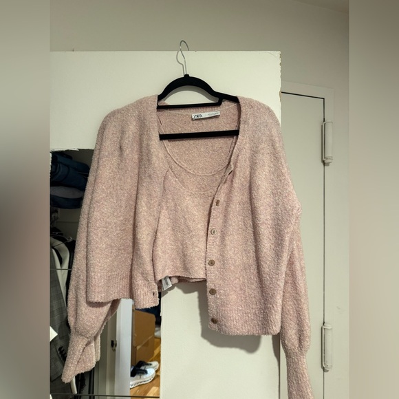 Zara Pink Cardigan Sweater Soft Knit Open Front - Picture 1 of 3